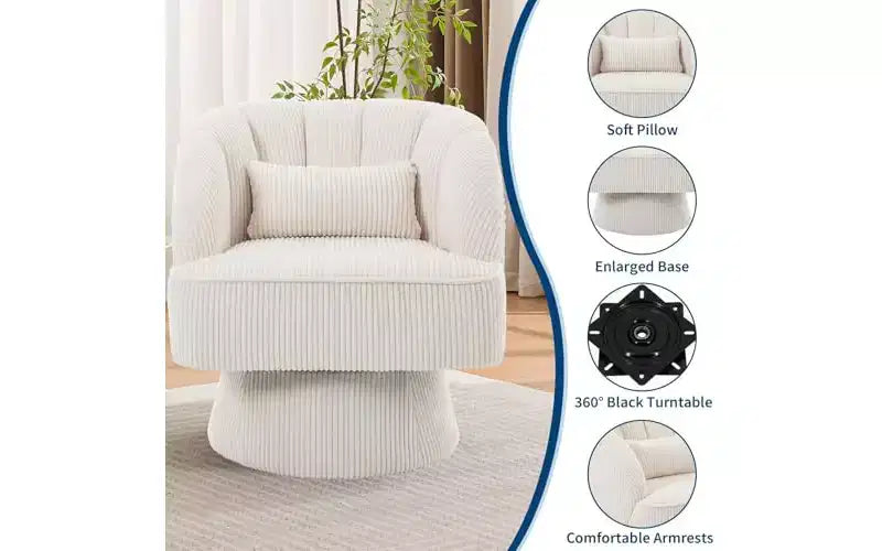 Fauteuil pivotant, Fauteuil d'appoint 360° en velours avec rembourrage épais