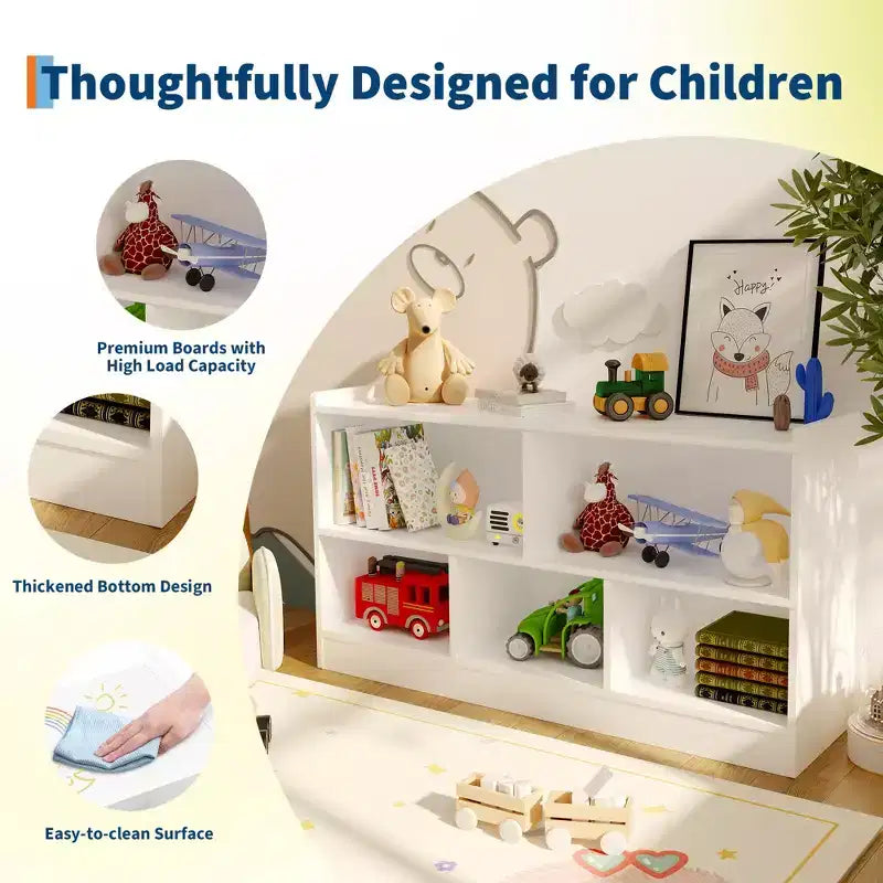 Étagère à livres en bois pour enfants, 5 sections, 2 niveaux, organisateur de rangement de jouets à étagères ouvertes