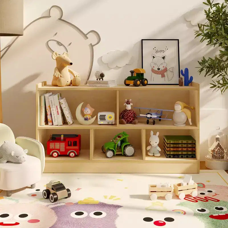 Étagère à livres en bois pour enfants, 5 sections, 2 niveaux, organisateur de rangement de jouets à étagères ouvertes