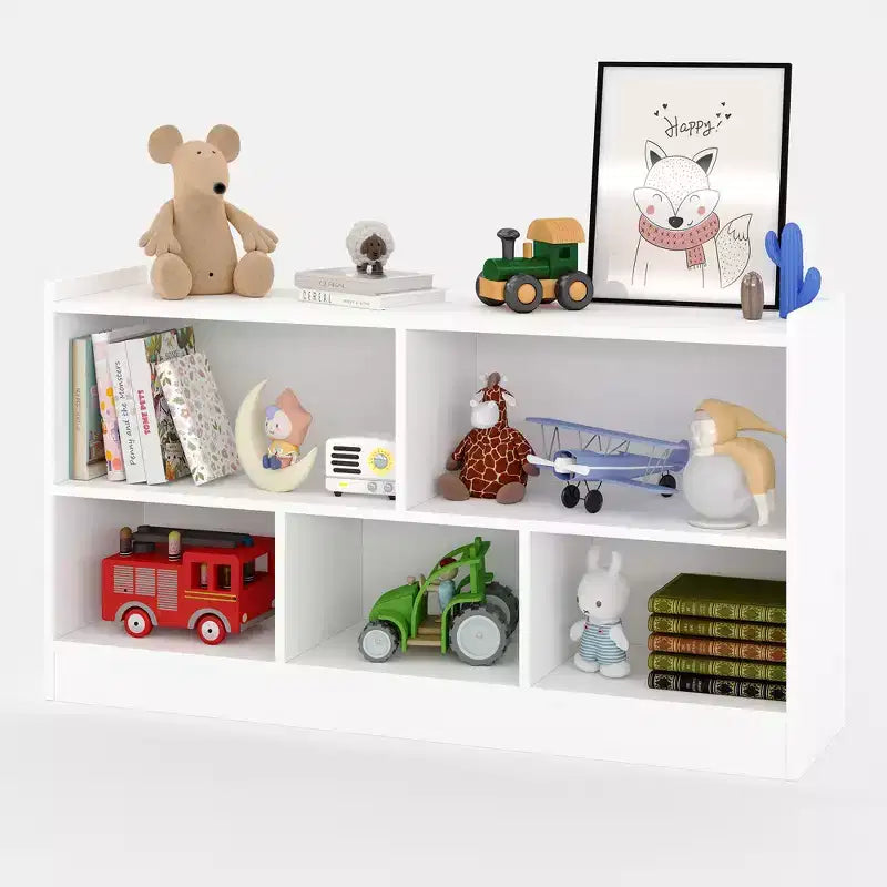 Étagère à livres en bois pour enfants, 5 sections, 2 niveaux, organisateur de rangement de jouets à étagères ouvertes