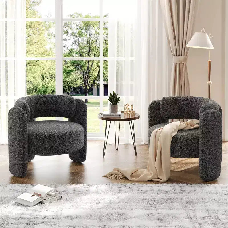 Fauteuil d'appoint baril moderne surdimensionné en chenille, Fauteuil de salon du milieu du siècle