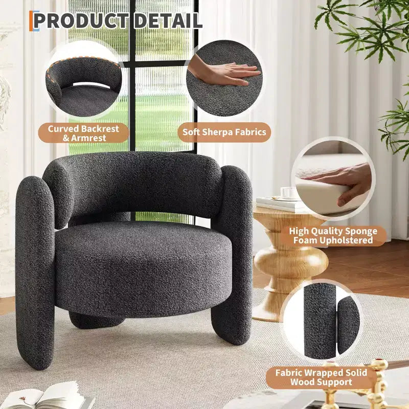 Fauteuil d'appoint baril moderne surdimensionné en chenille, Fauteuil de salon du milieu du siècle