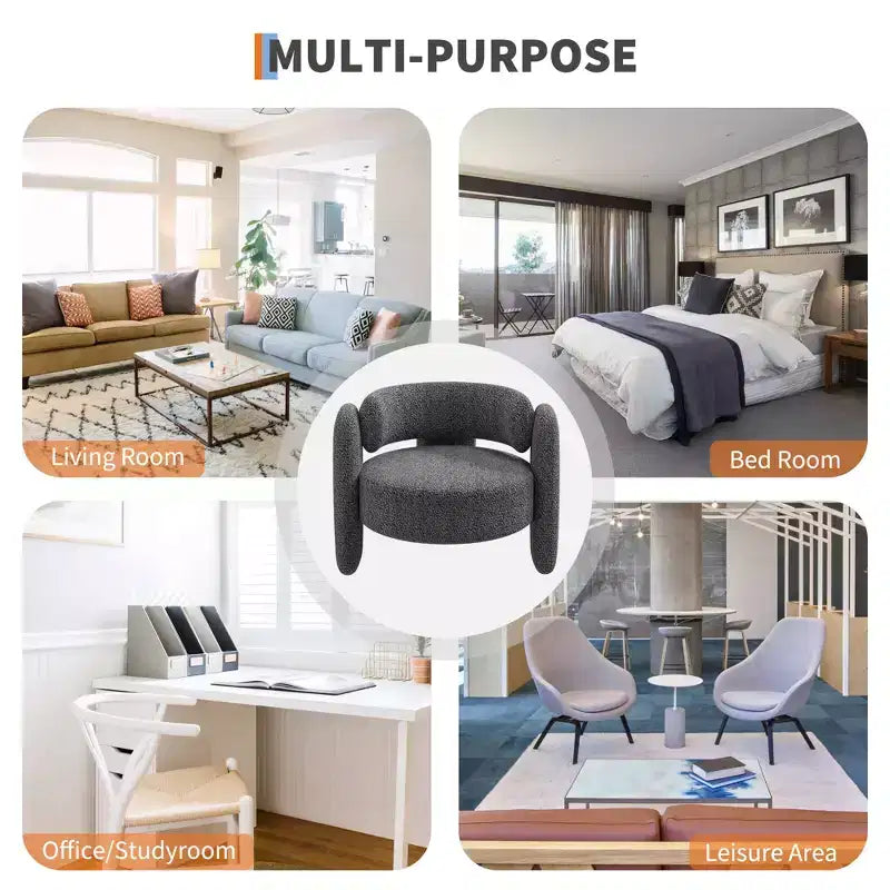 Fauteuil d'appoint baril moderne surdimensionné en chenille, Fauteuil de salon du milieu du siècle