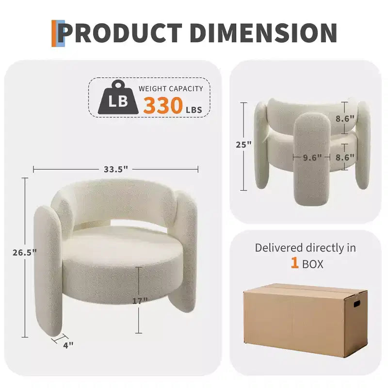 Fauteuil d'appoint baril moderne surdimensionné en chenille, Fauteuil de salon du milieu du siècle