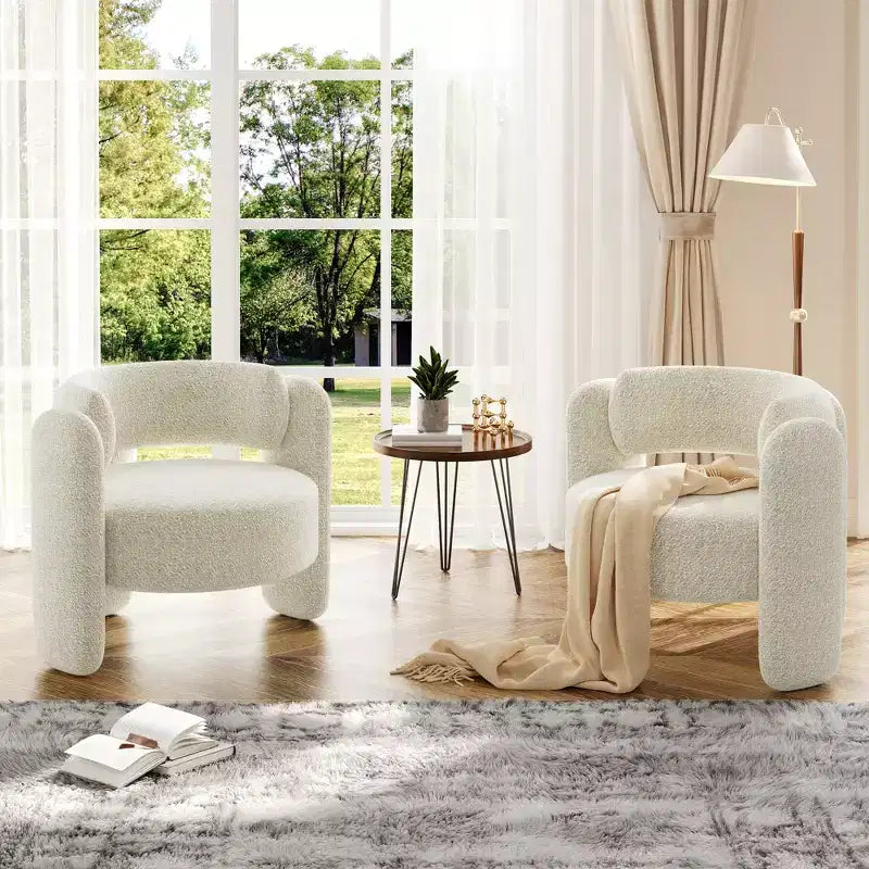 Fauteuil d'appoint baril moderne surdimensionné en chenille, Fauteuil de salon du milieu du siècle