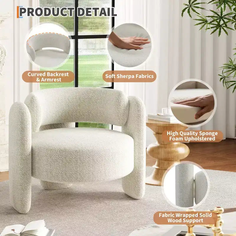 Fauteuil d'appoint baril moderne surdimensionné en chenille, Fauteuil de salon du milieu du siècle