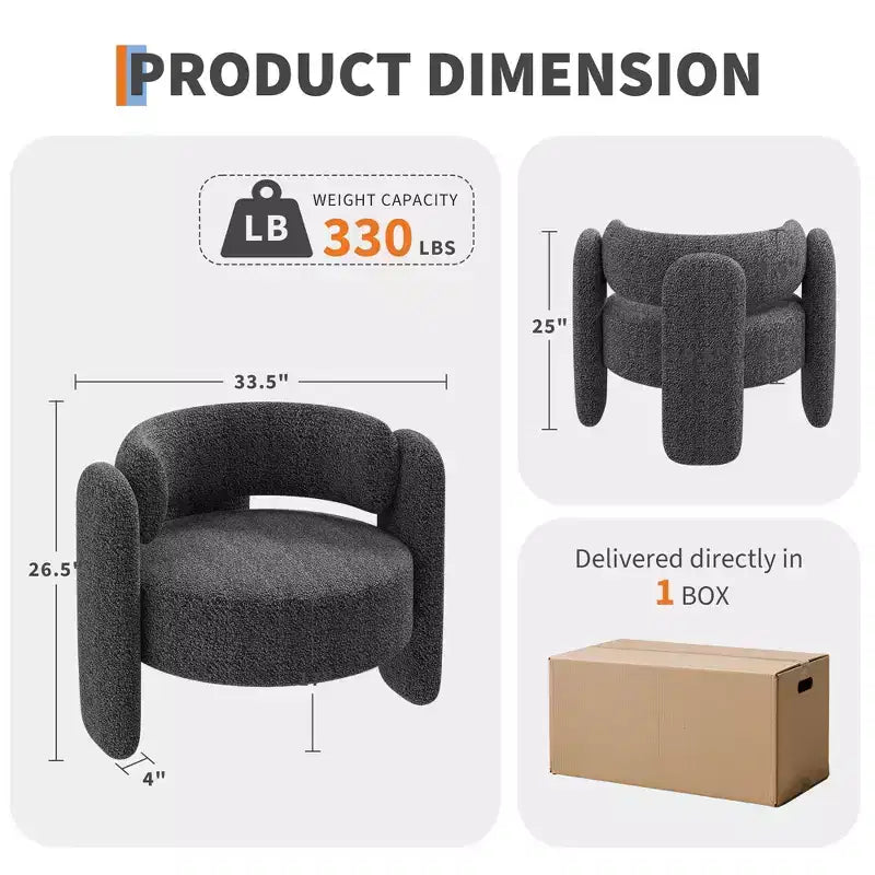 Fauteuil d'appoint baril moderne surdimensionné en chenille, Fauteuil de salon du milieu du siècle