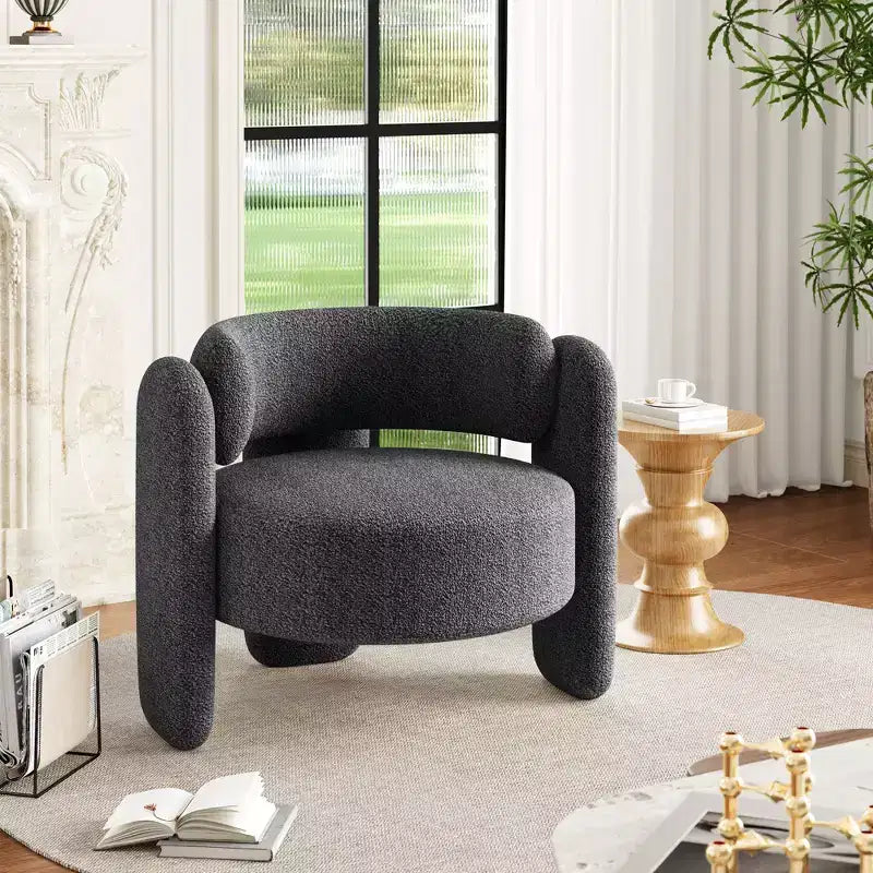 Fauteuil d'appoint baril moderne surdimensionné en chenille, Fauteuil de salon du milieu du siècle
