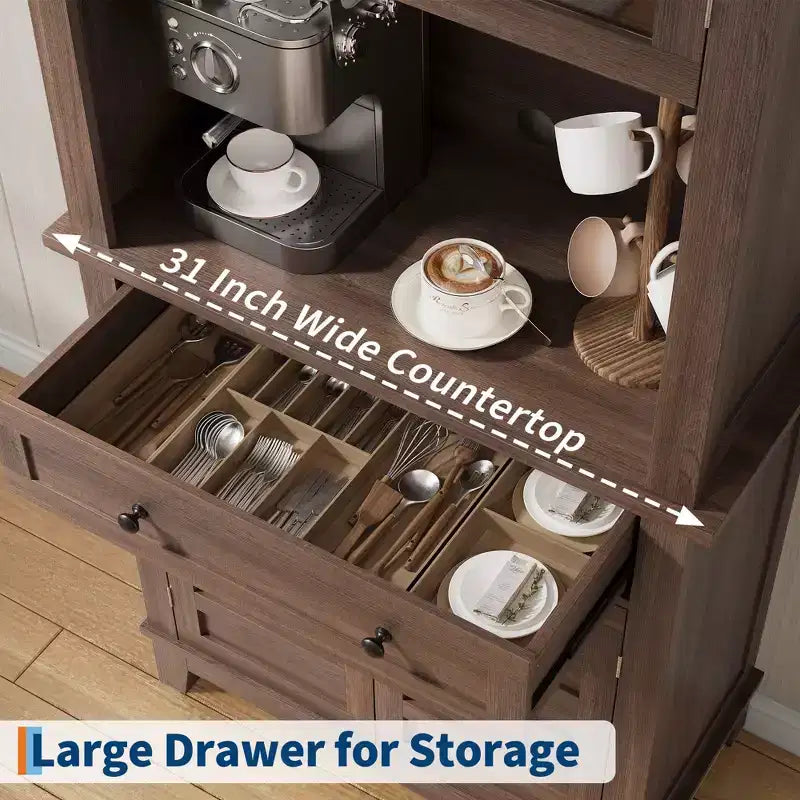 Meuble de Rangement Autonome pour Cuisine avec 2 Portes Vitrées