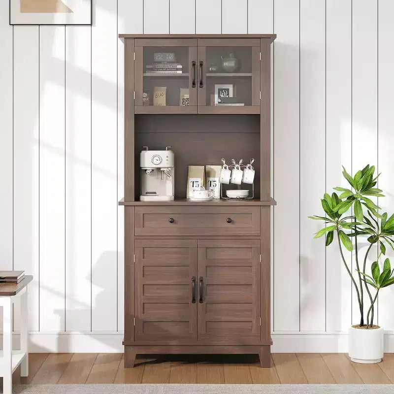 Meuble de Rangement Autonome pour Cuisine avec 2 Portes Vitrées