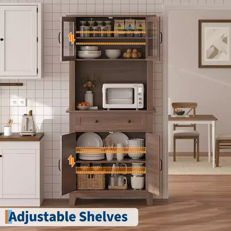 Meuble de Rangement Autonome pour Cuisine avec 2 Portes Vitrées