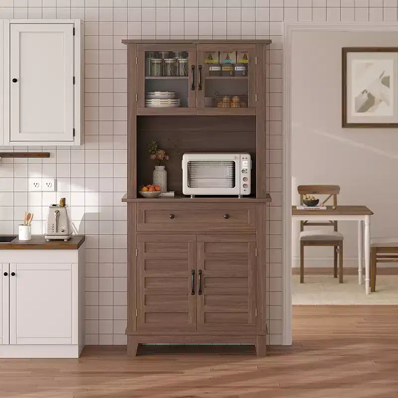 Meuble de Rangement Autonome pour Cuisine avec 2 Portes Vitrées