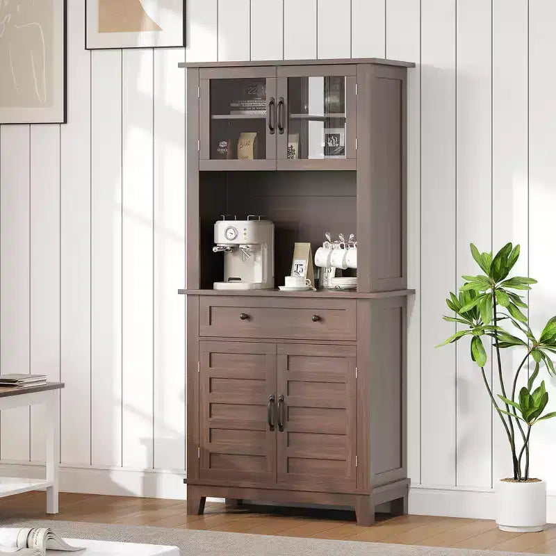 Meuble de Rangement Autonome pour Cuisine avec 2 Portes Vitrées