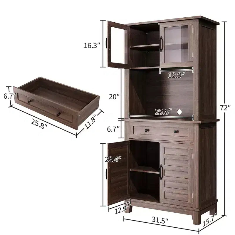 Meuble de Rangement Autonome pour Cuisine avec 2 Portes Vitrées