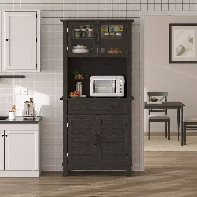 Meuble de Rangement Autonome pour Cuisine avec 2 Portes Vitrées