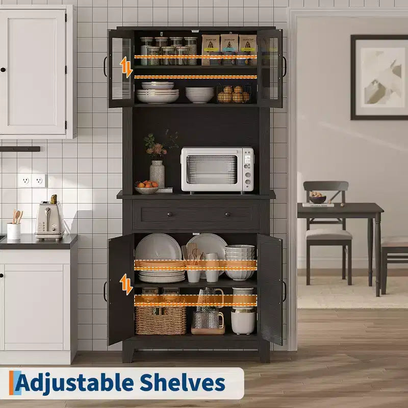 Meuble de Rangement Autonome pour Cuisine avec 2 Portes Vitrées