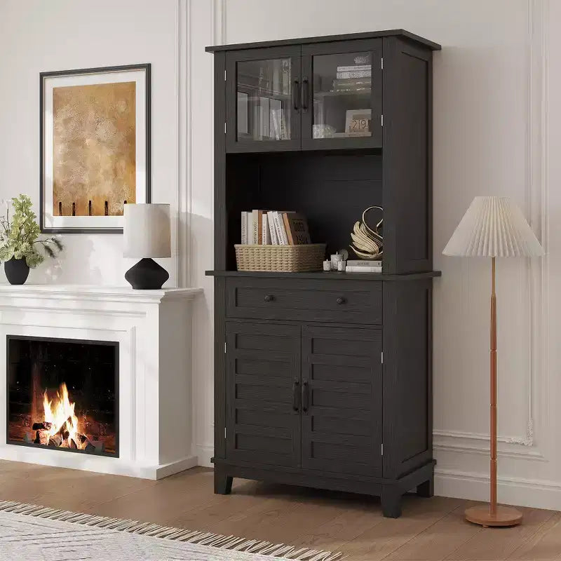 Meuble de Rangement Autonome pour Cuisine avec 2 Portes Vitrées