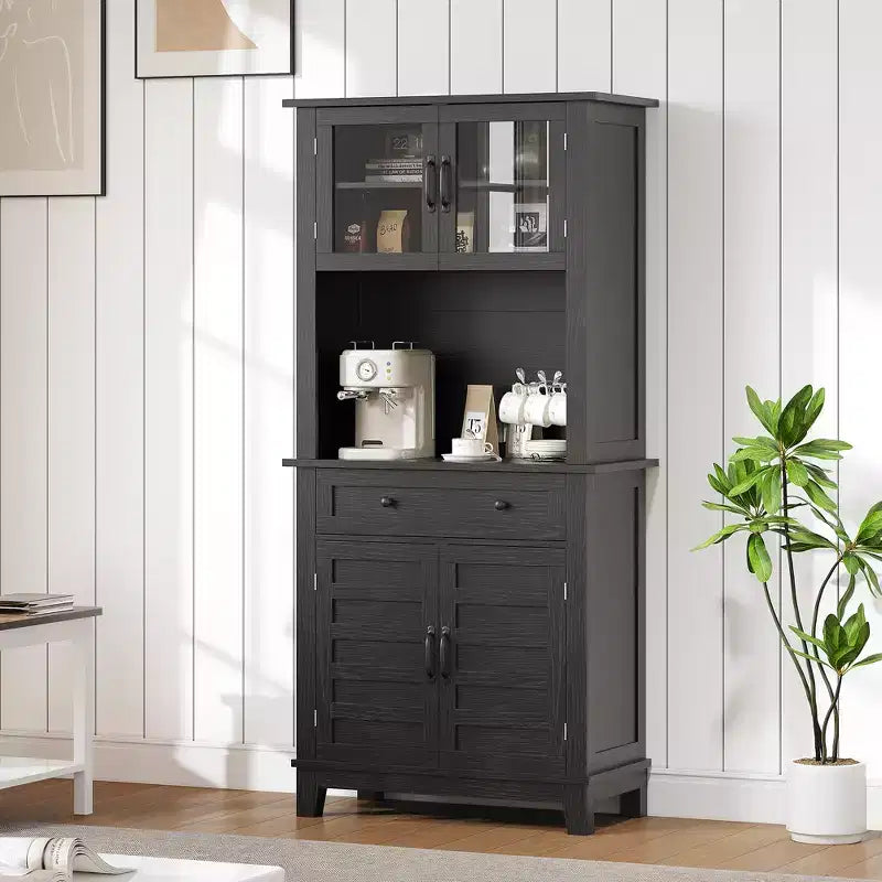 Meuble de Rangement Autonome pour Cuisine avec 2 Portes Vitrées