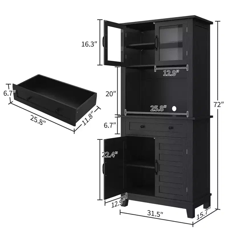 Meuble de Rangement Autonome pour Cuisine avec 2 Portes Vitrées