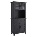 72 Tall Freestanding Kitchen Pantry Storage Cabinet  2 Glass Doors, 2 Wooden Doors, Drawer, Adjustable Shelves