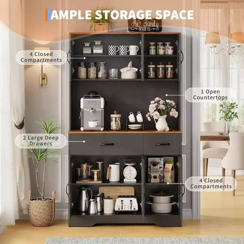 Armoire de cuisine de ferme avec station de recharge, 4 portes, 2 tiroirs