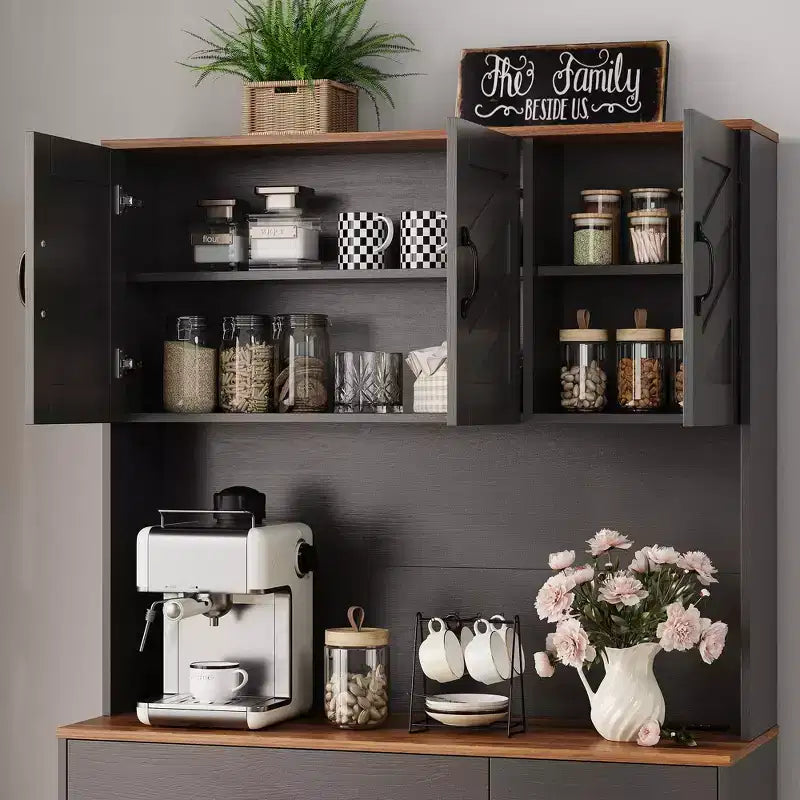 Armoire de cuisine de ferme avec station de recharge, 4 portes, 2 tiroirs