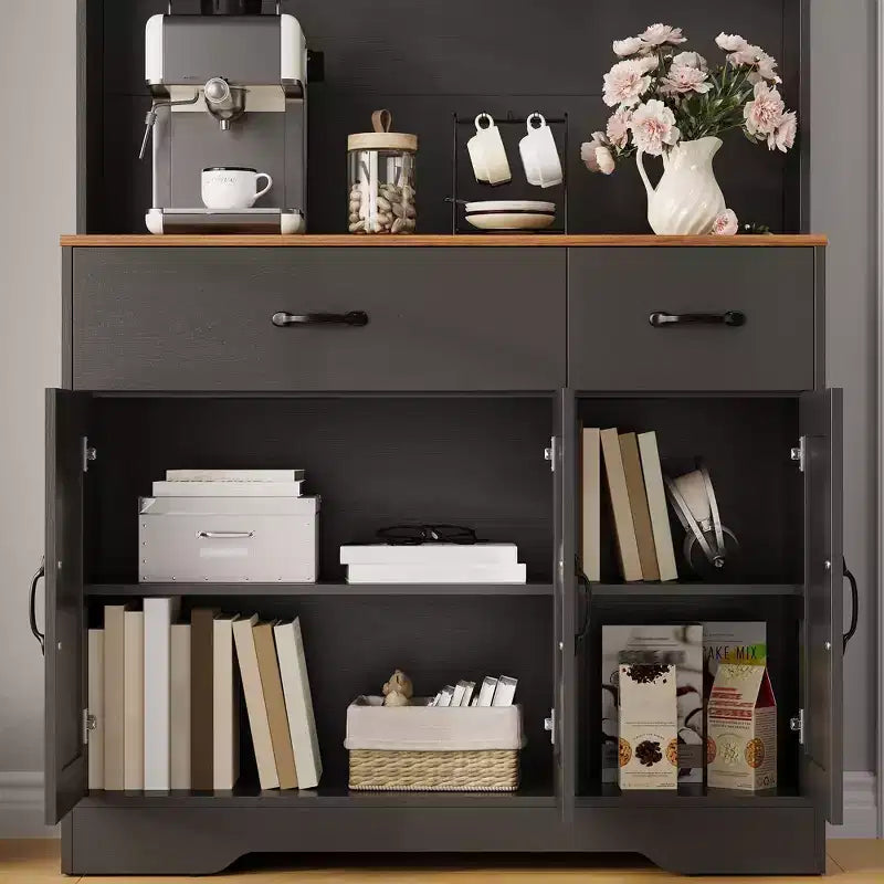Armoire de cuisine de ferme avec station de recharge, 4 portes, 2 tiroirs