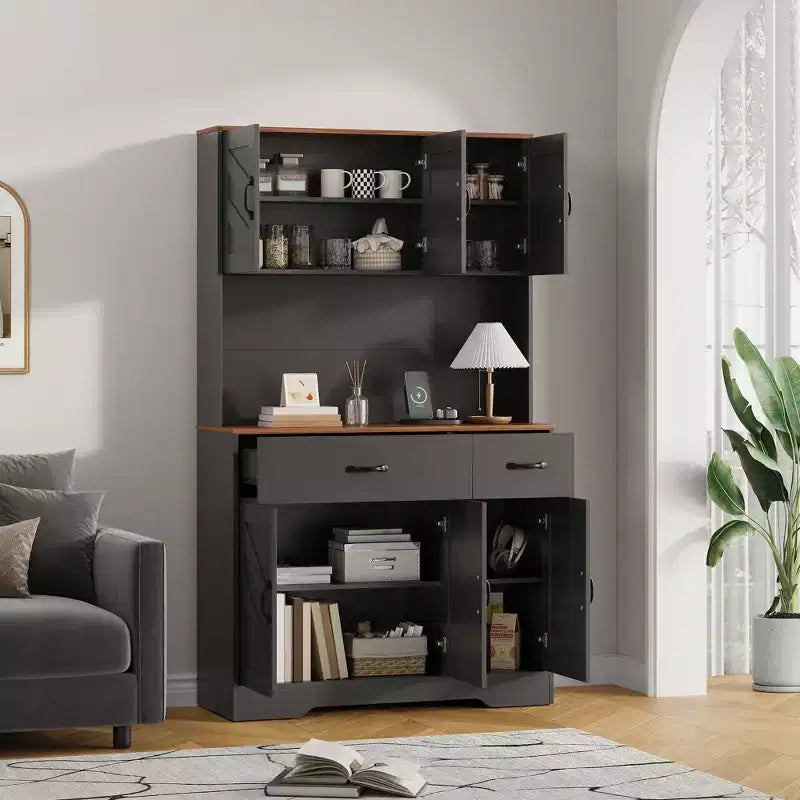 Armoire de cuisine de ferme avec station de recharge, 4 portes, 2 tiroirs