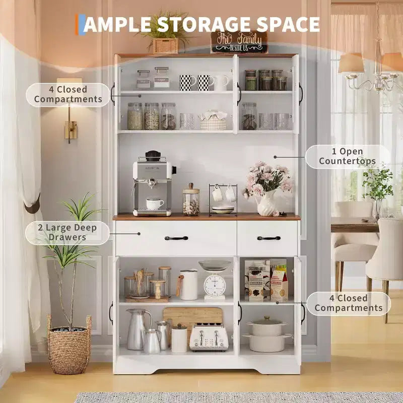 Armoire de cuisine de ferme avec station de recharge, 4 portes, 2 tiroirs