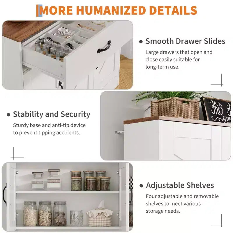 Armoire de cuisine de ferme avec station de recharge, 4 portes, 2 tiroirs