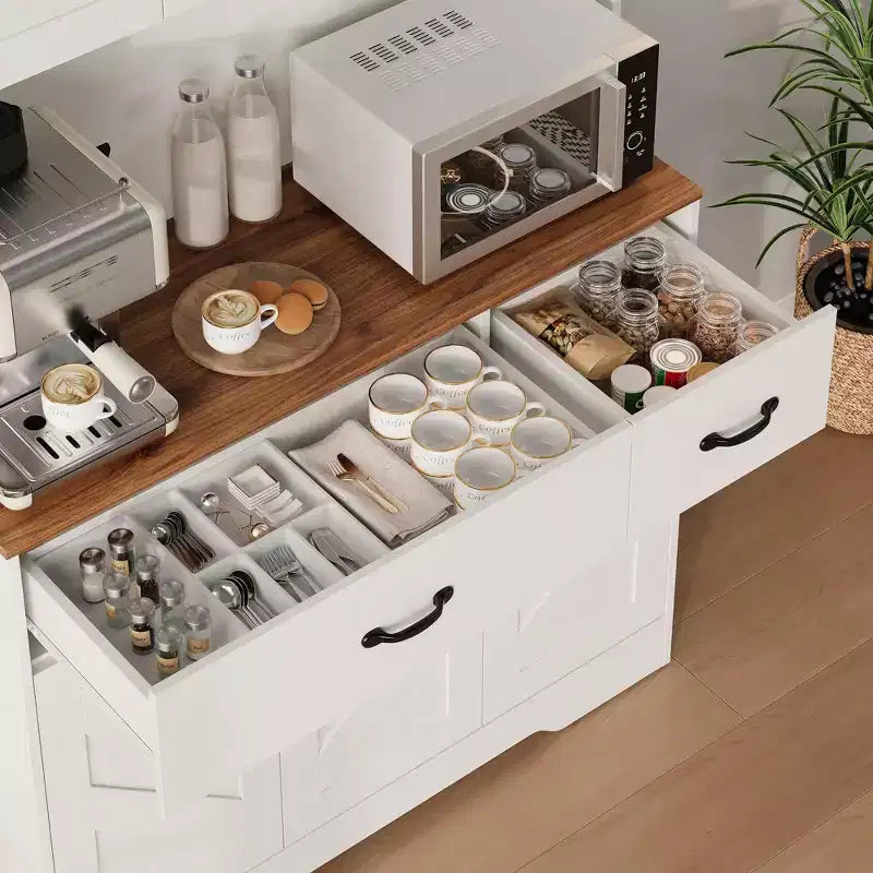 Armoire de cuisine de ferme avec station de recharge, 4 portes, 2 tiroirs