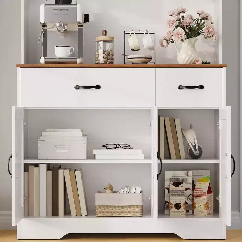 Armoire de cuisine de ferme avec station de recharge, 4 portes, 2 tiroirs
