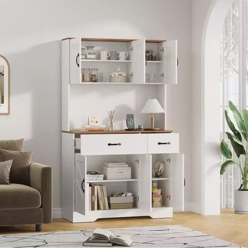 Armoire de cuisine de ferme avec station de recharge, 4 portes, 2 tiroirs