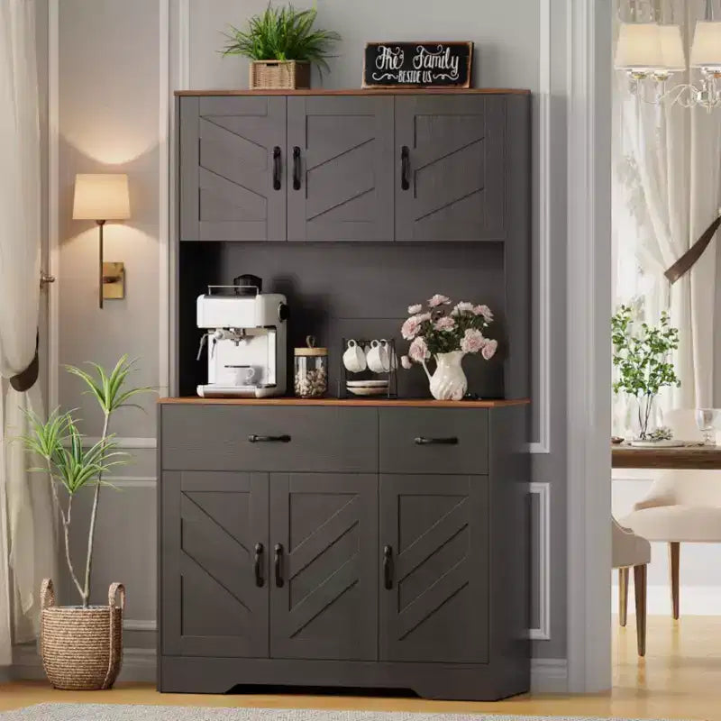 Armoire de cuisine de ferme avec station de recharge, 4 portes, 2 tiroirs