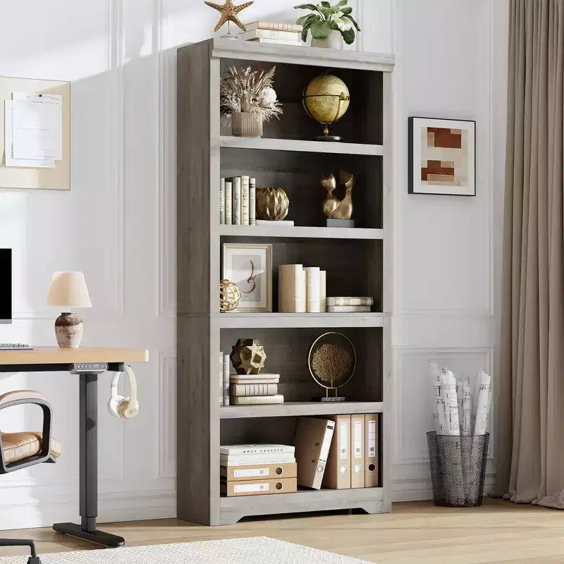 Étagère de ferme à 5 niveaux, bibliothèque haute de 175 cm avec étagères réglables