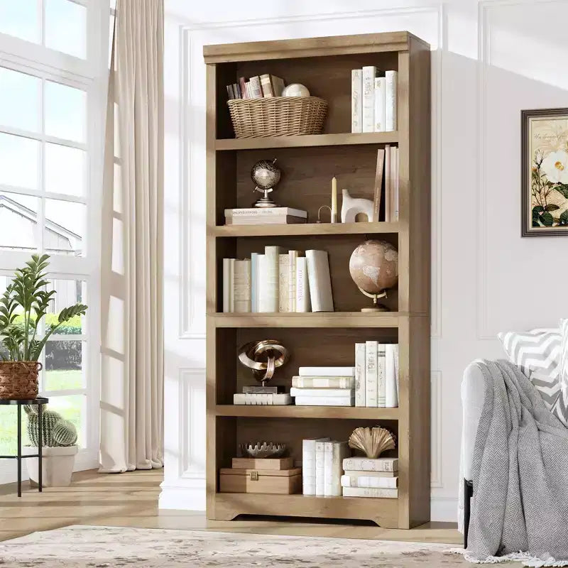 Étagère de ferme à 5 niveaux, bibliothèque haute de 175 cm avec étagères réglables