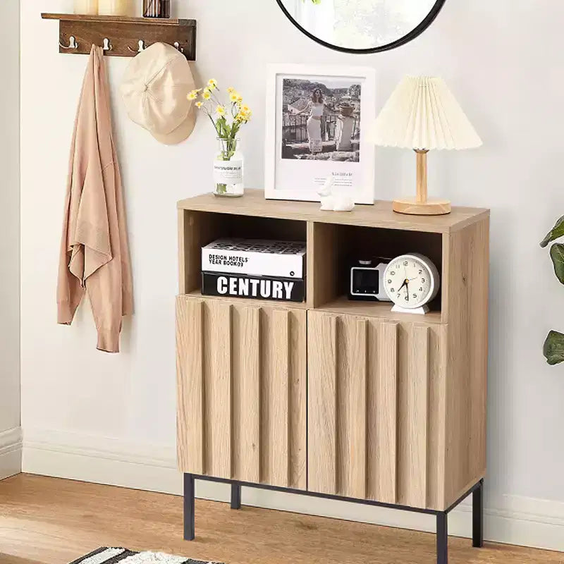 Buffet Cabinet with Storage, Sideboard Cabinet with 2 Fluted Doors, Wood Coffee Bar Table for Entryway, Hallway, Kitchen, Dining Room, Living Room