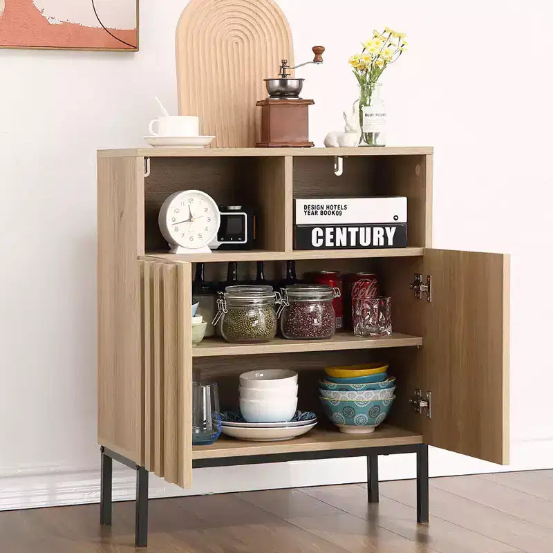Meuble de buffet avec rangement, buffet de rangement avec 2 portes cannelées