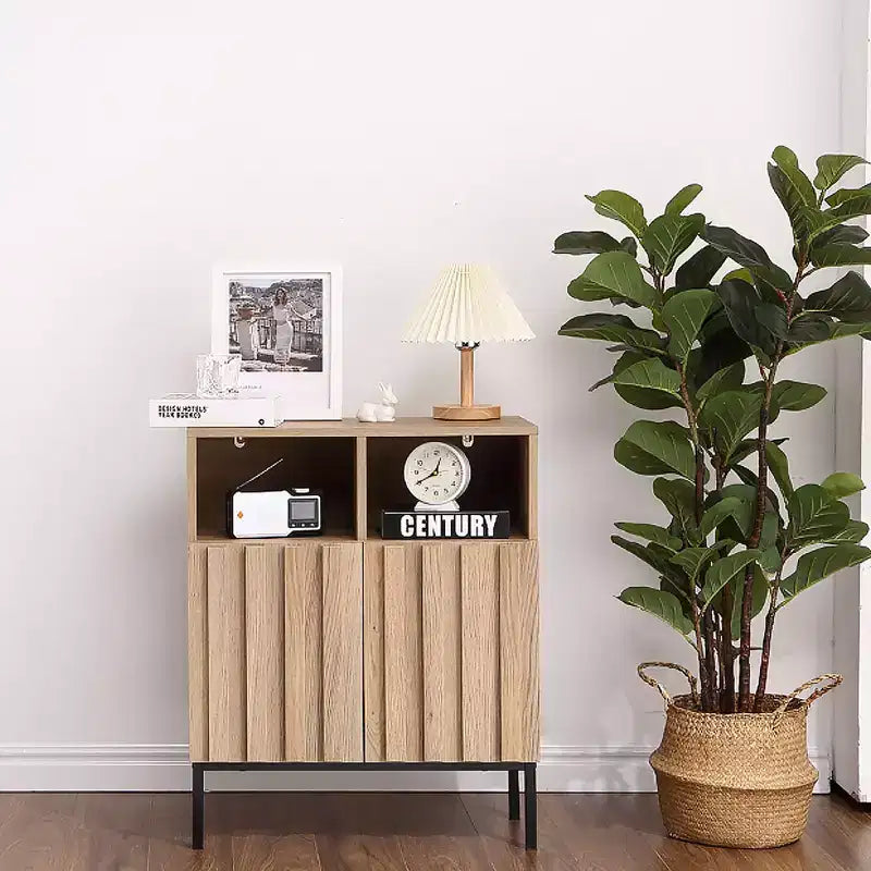 Meuble de buffet avec rangement, buffet de rangement avec 2 portes cannelées