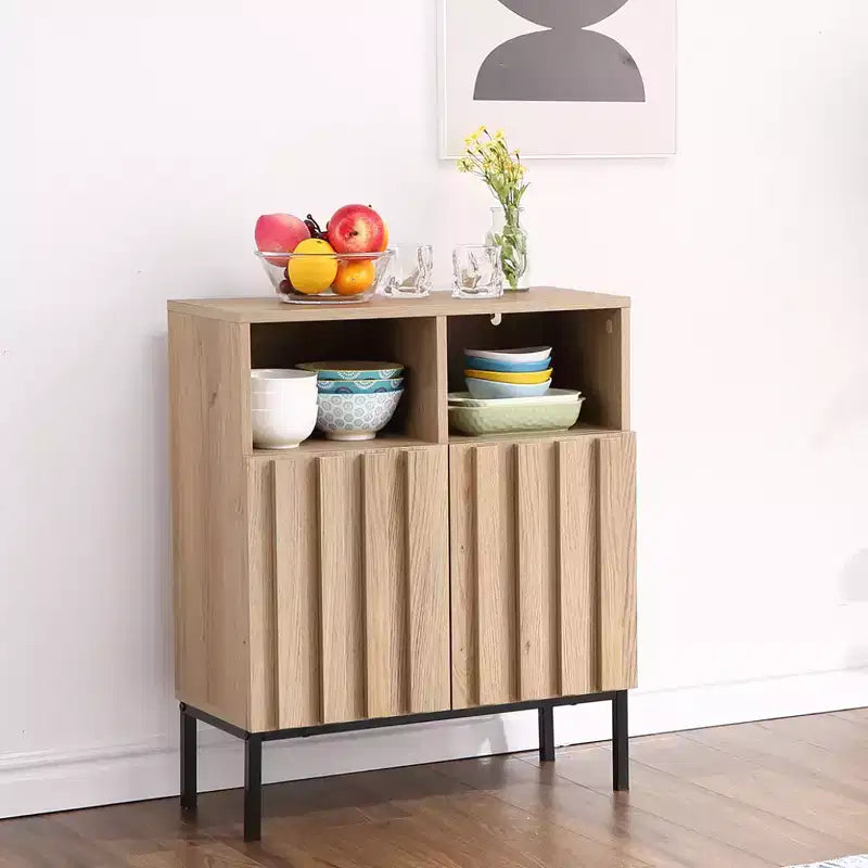 Meuble de buffet avec rangement, buffet de rangement avec 2 portes cannelées