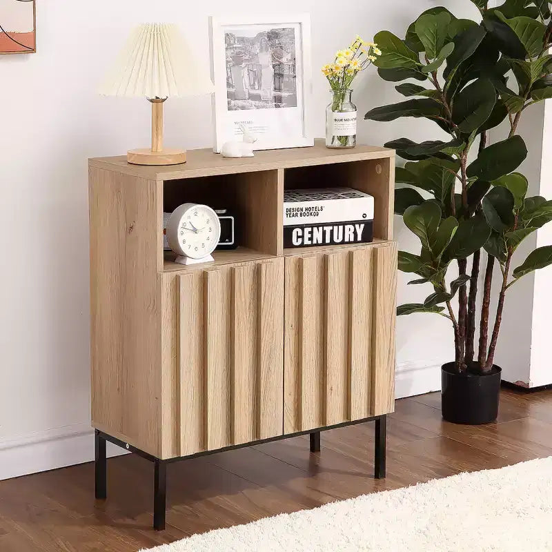 Meuble de buffet avec rangement, buffet de rangement avec 2 portes cannelées