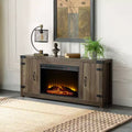 Rustic Oak Finish Fireplace with 2 Storage Drawers
