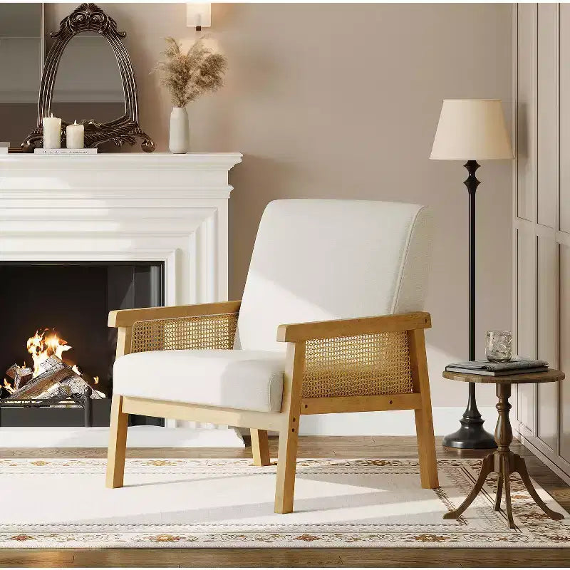 Fauteuil d'appoint en rotin - Fauteuil Boucle, Fauteuil de lecture rembourré
