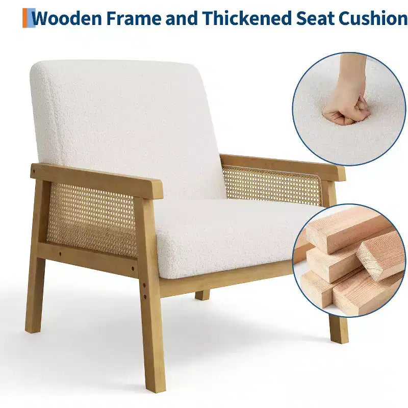 Fauteuil d'appoint en rotin - Fauteuil Boucle, Fauteuil de lecture rembourré