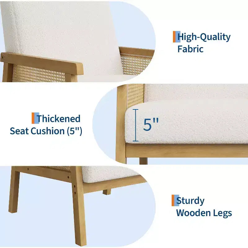 Fauteuil d'appoint en rotin - Fauteuil Boucle, Fauteuil de lecture rembourré