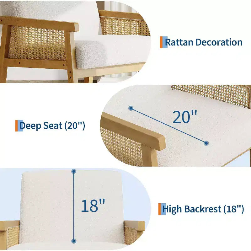Fauteuil d'appoint en rotin - Fauteuil Boucle, Fauteuil de lecture rembourré