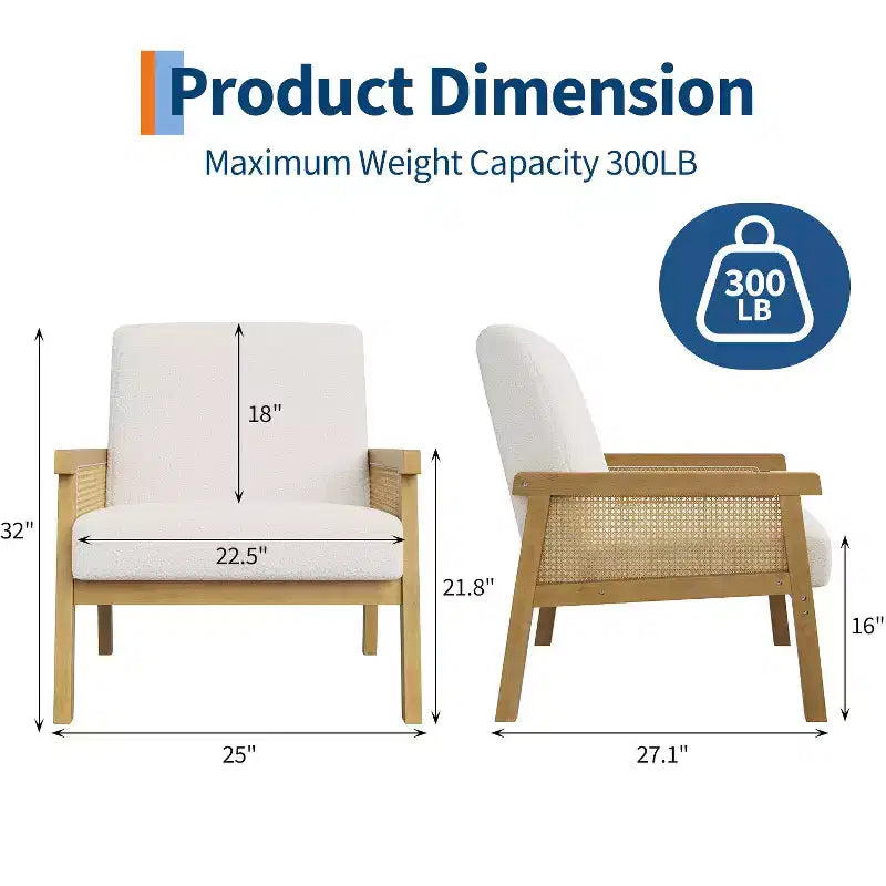 Fauteuil d'appoint en rotin - Fauteuil Boucle, Fauteuil de lecture rembourré