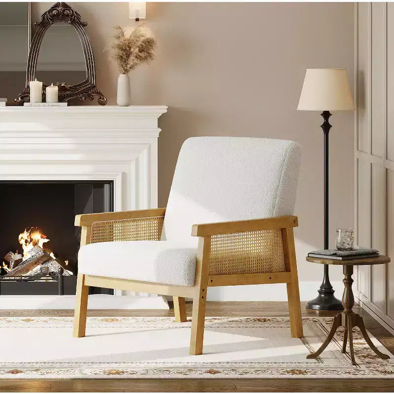 Fauteuil d'appoint en rotin - Fauteuil Boucle, Fauteuil de lecture rembourré