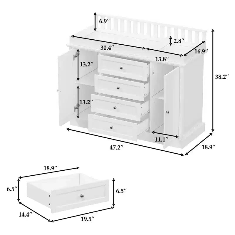 Commode à langer blanche, Organisateur de chambre de bébé spacieux