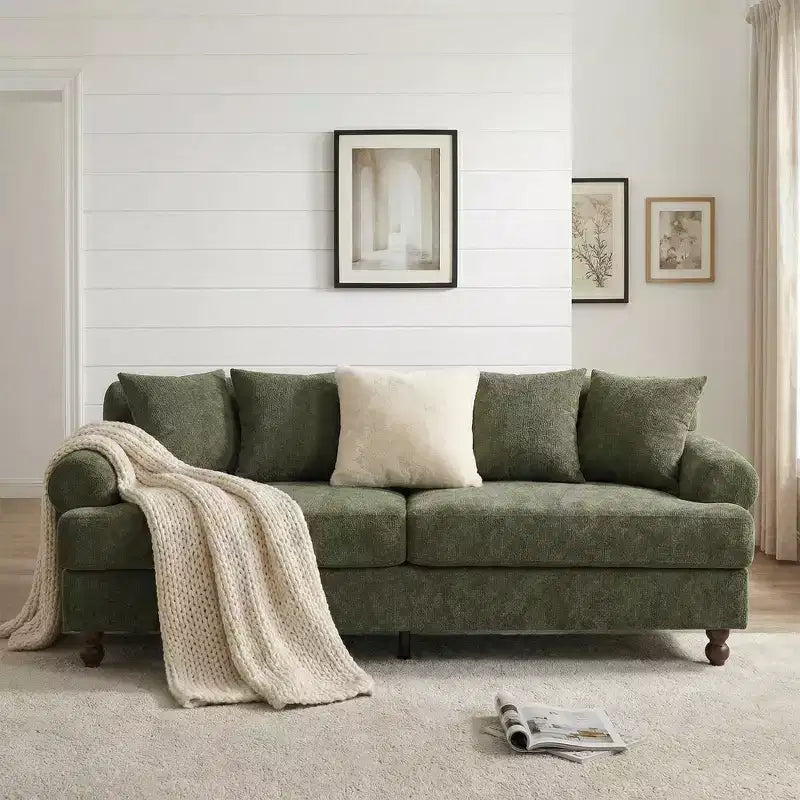 Christopher Knight Home Hassan Modern 81.5 3-Seater Wooden Chenille Upholstered Sofa with Throw Pillows